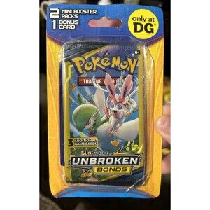POKEMON-DOLLAR GENERAL-UNBROKEN BONDS-2 MINI BOOSTER PACKS-1 BONUS CARD-SEALED